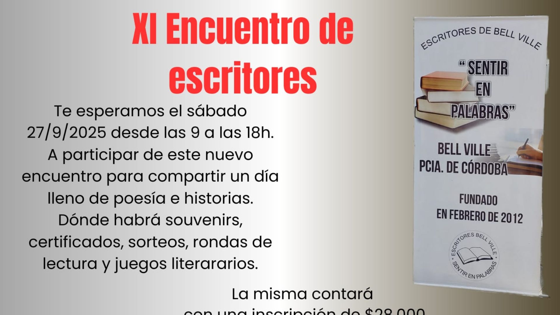 El Club Social será sede del 11º Encuentro de Escritores en Bell Ville