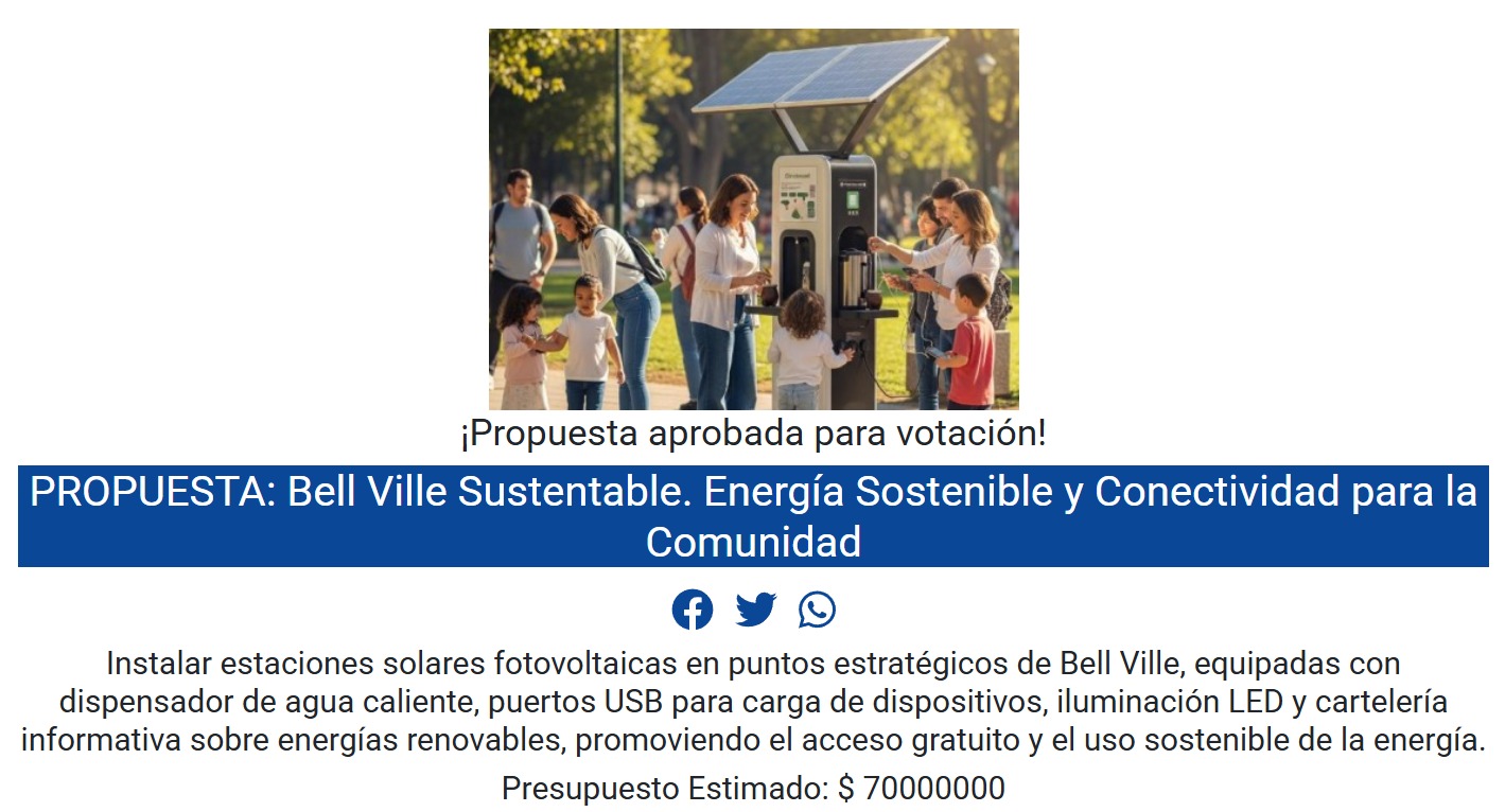 Presupuesto Participativo 2025: proponen instalar “Estaciones Solares” en espacios verdes